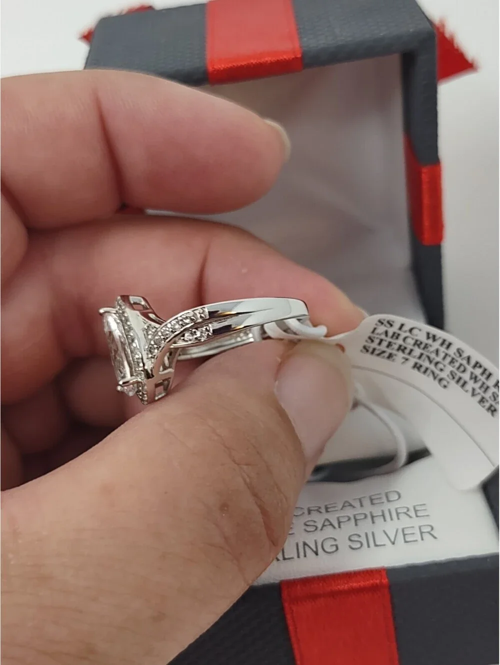 Sterling Silver Lab Created White Sapphire Ring Sz 7 NOS